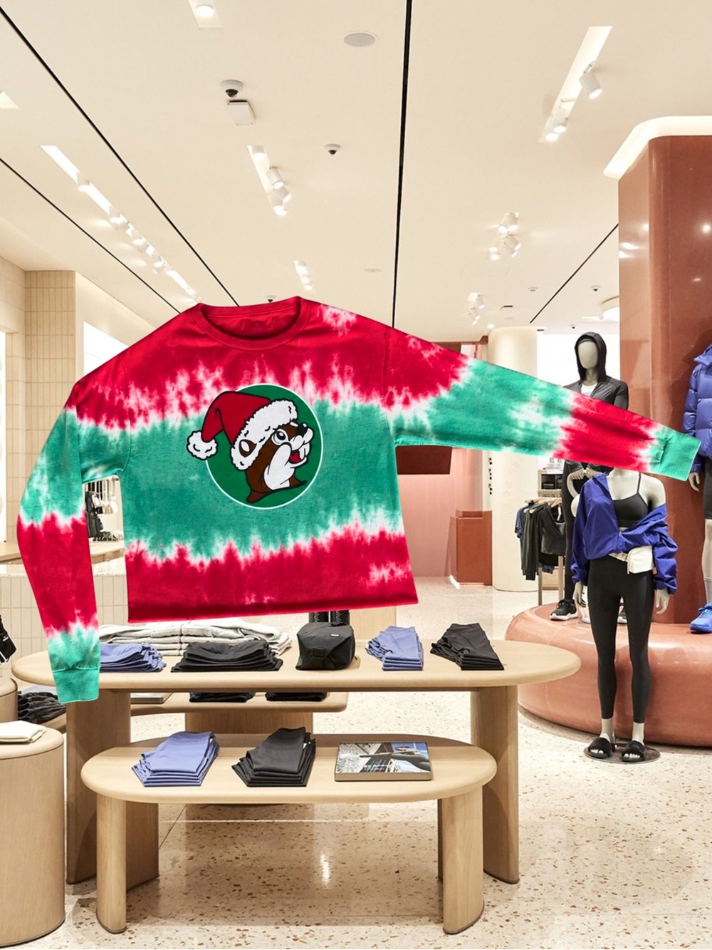 Buc-ees Tie-Dye Long sleeve Crop Top - Christmas Themed